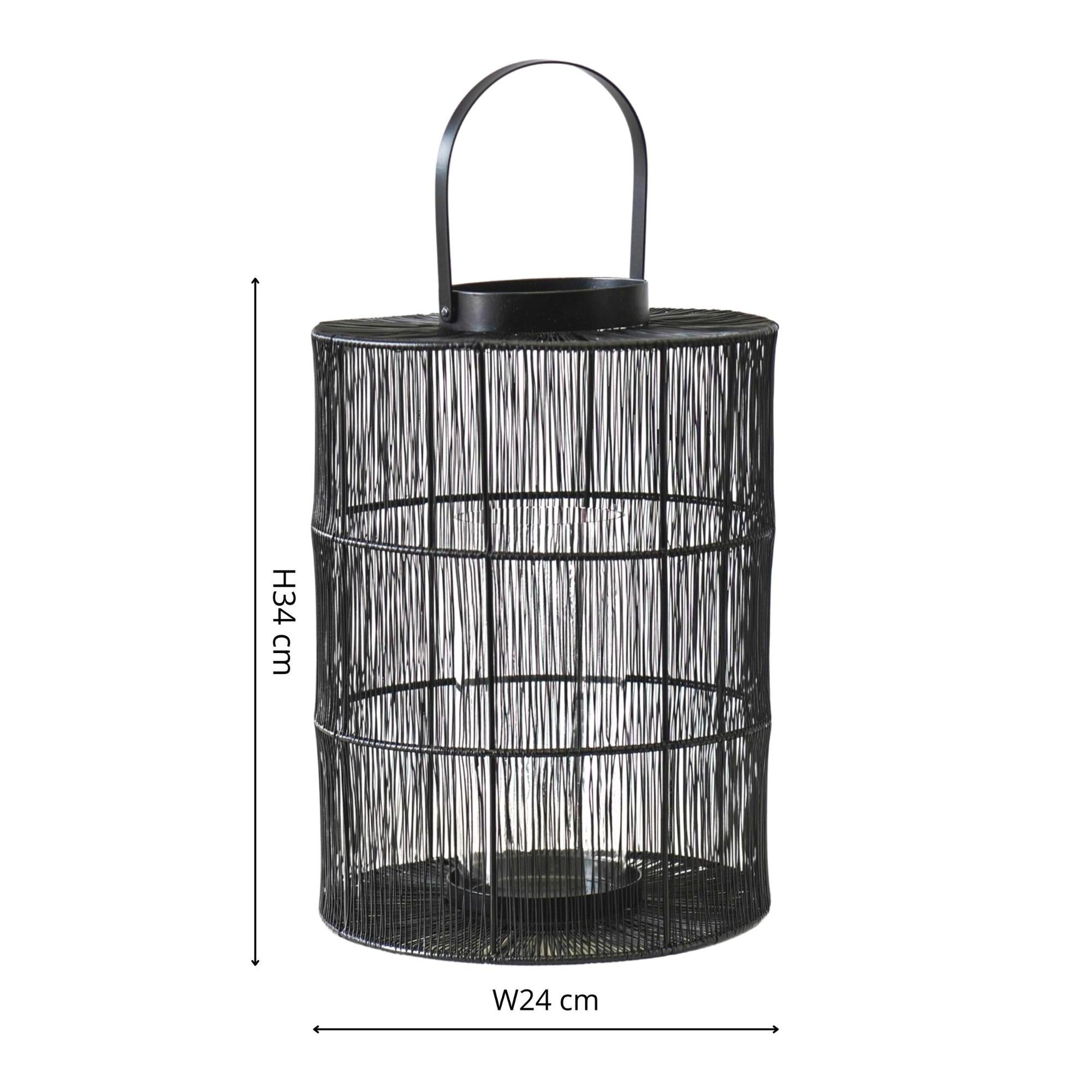 Ivyline Portofino Wirework Lantern with Glass Insert Black-Beaumonde