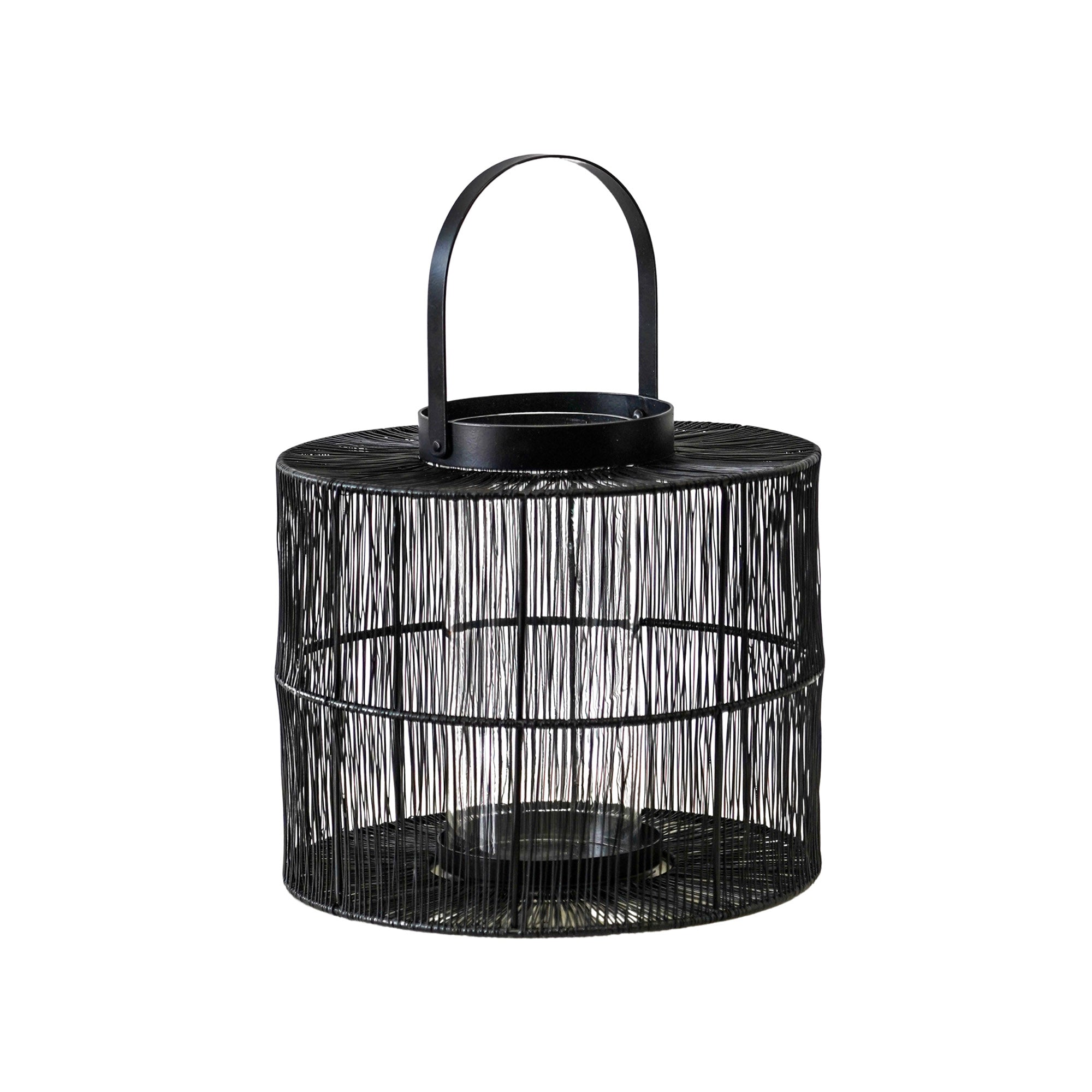 Ivyline Portofino Wirework Lantern with Glass Insert Black-Beaumonde