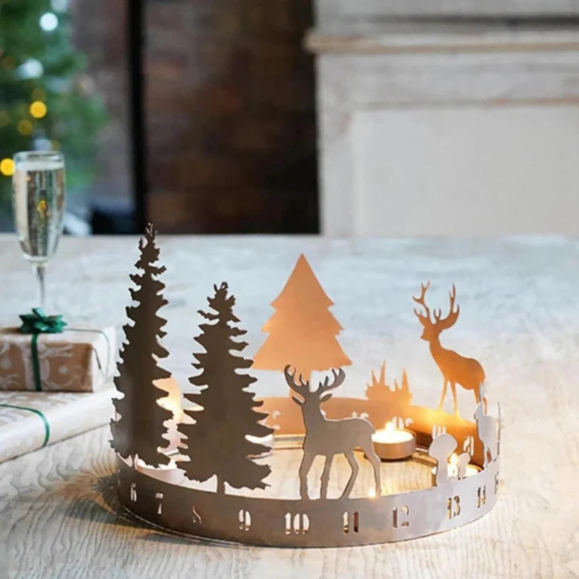 Ivyline Round Advent Forest Tealight Centrepiece Metal Copper