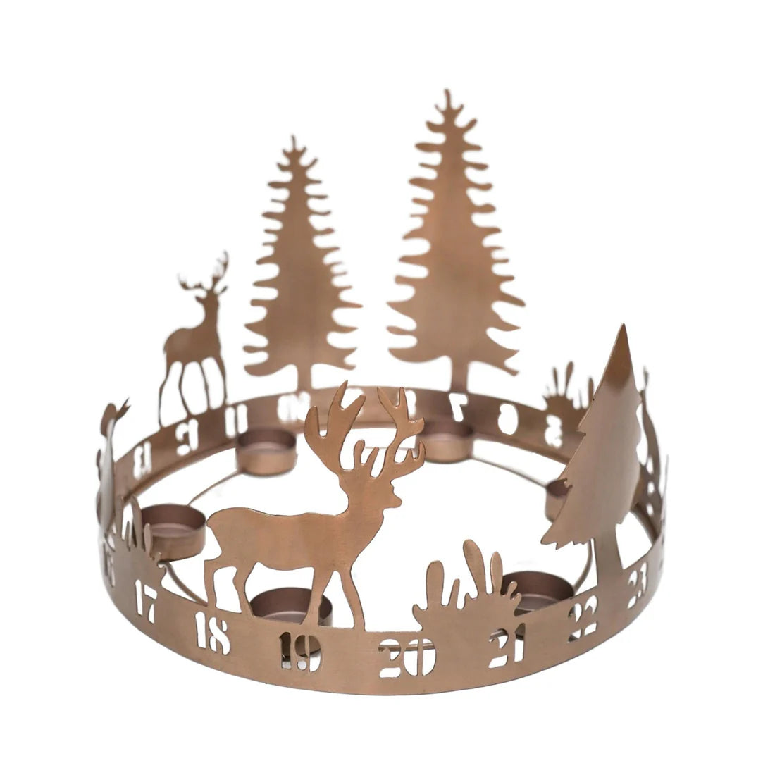 Ivyline Round Advent Forest Tealight Centrepiece Metal Copper