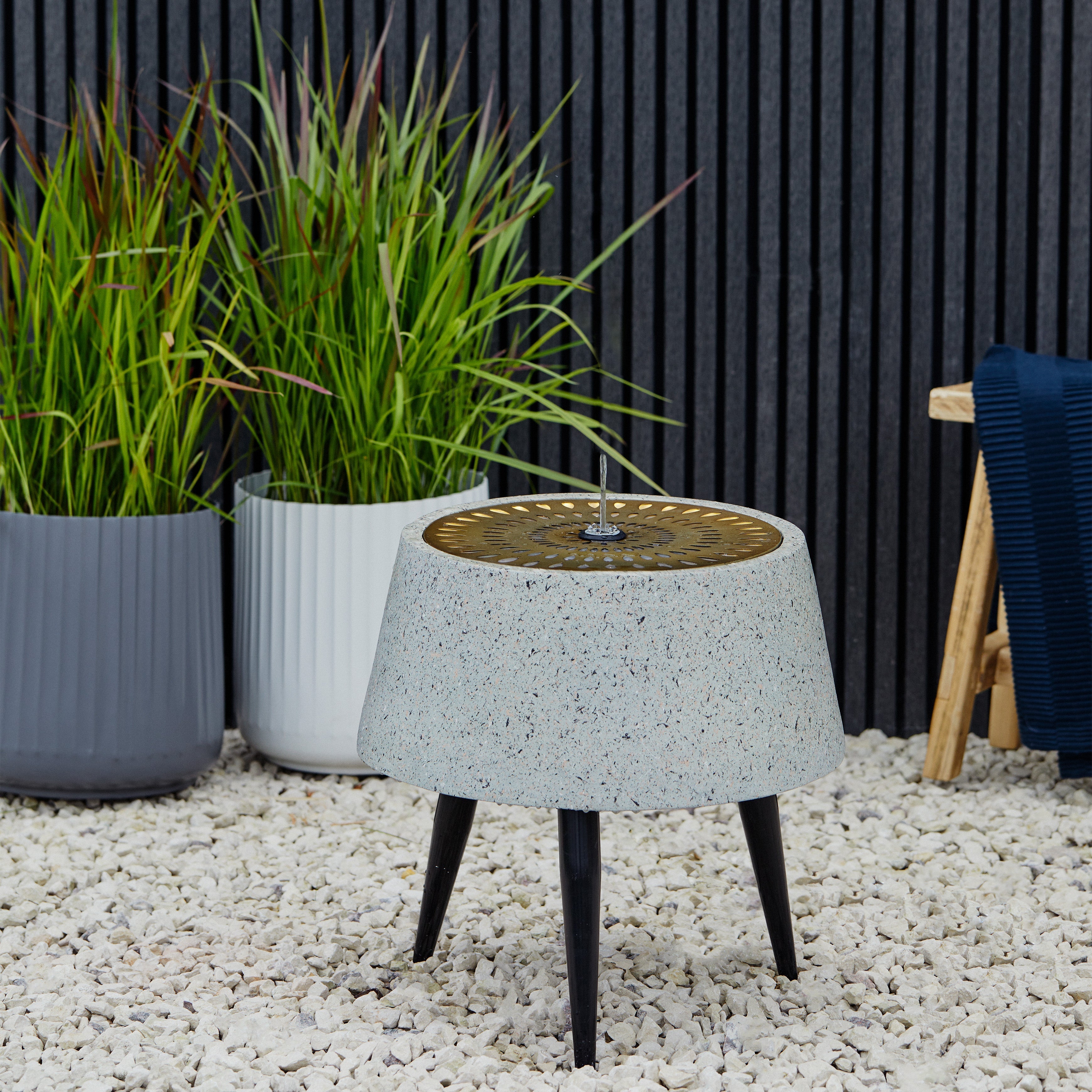 Ivyline Solis Water Feature on Stand with Light Display in Terrazzo & Brass-Beaumonde