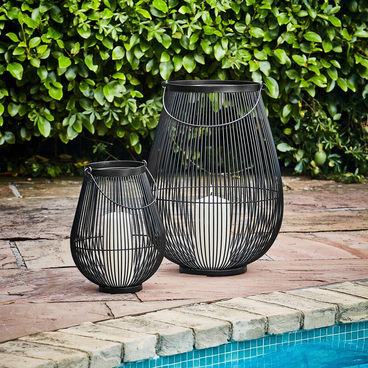 Ivyline Venere Lantern with Glass Insert Black