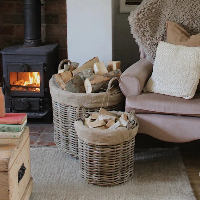 Ivyline Wicker Log Basket Round Lined