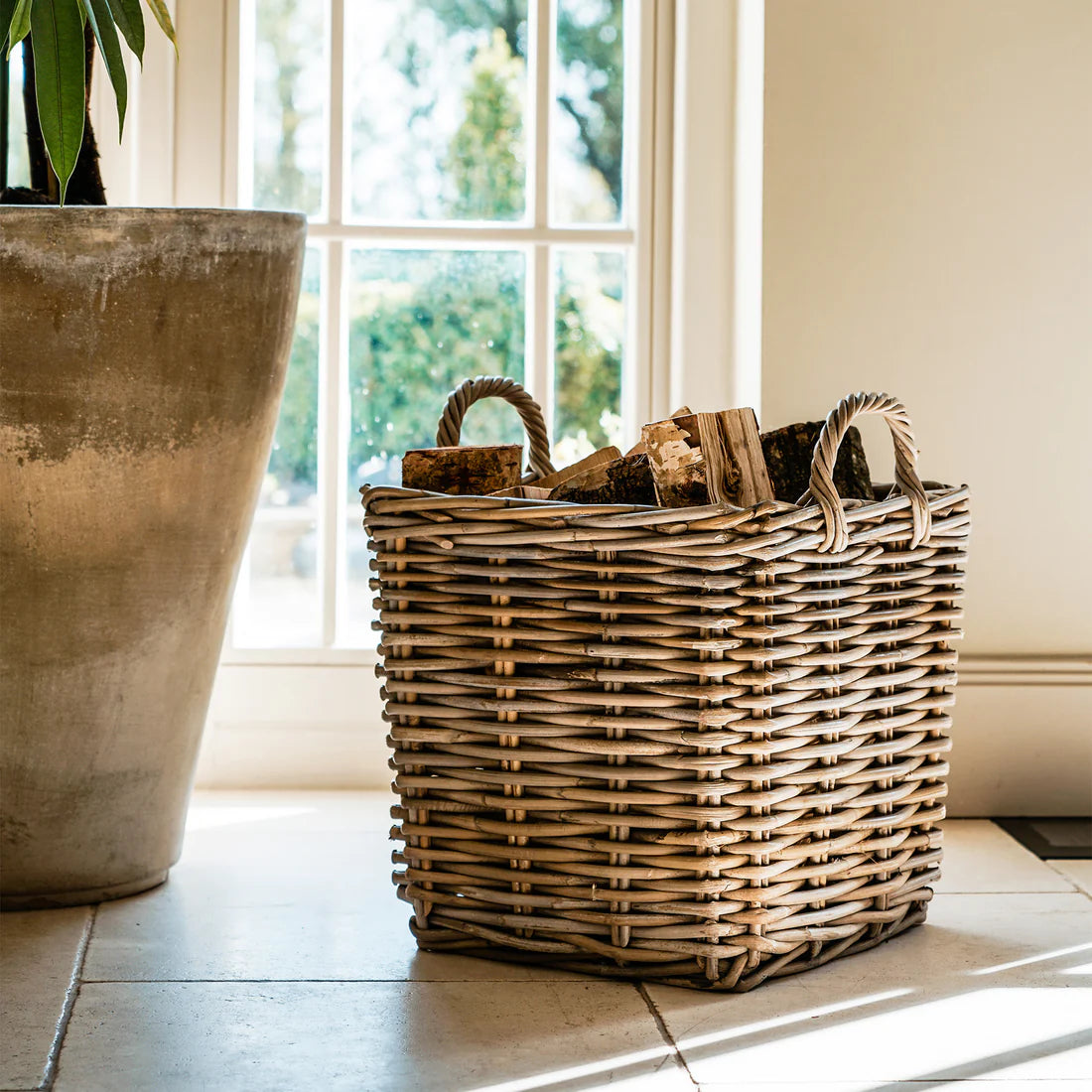Ivyline Wicker Log Basket Square, Set of 2-Beaumonde