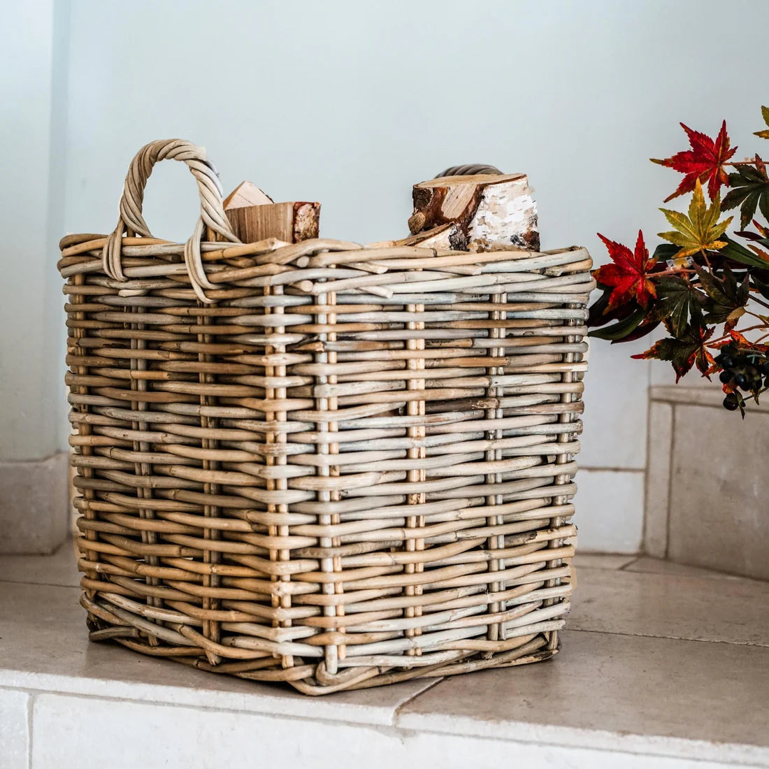Ivyline Wicker Log Basket Square, Set of 2-Beaumonde