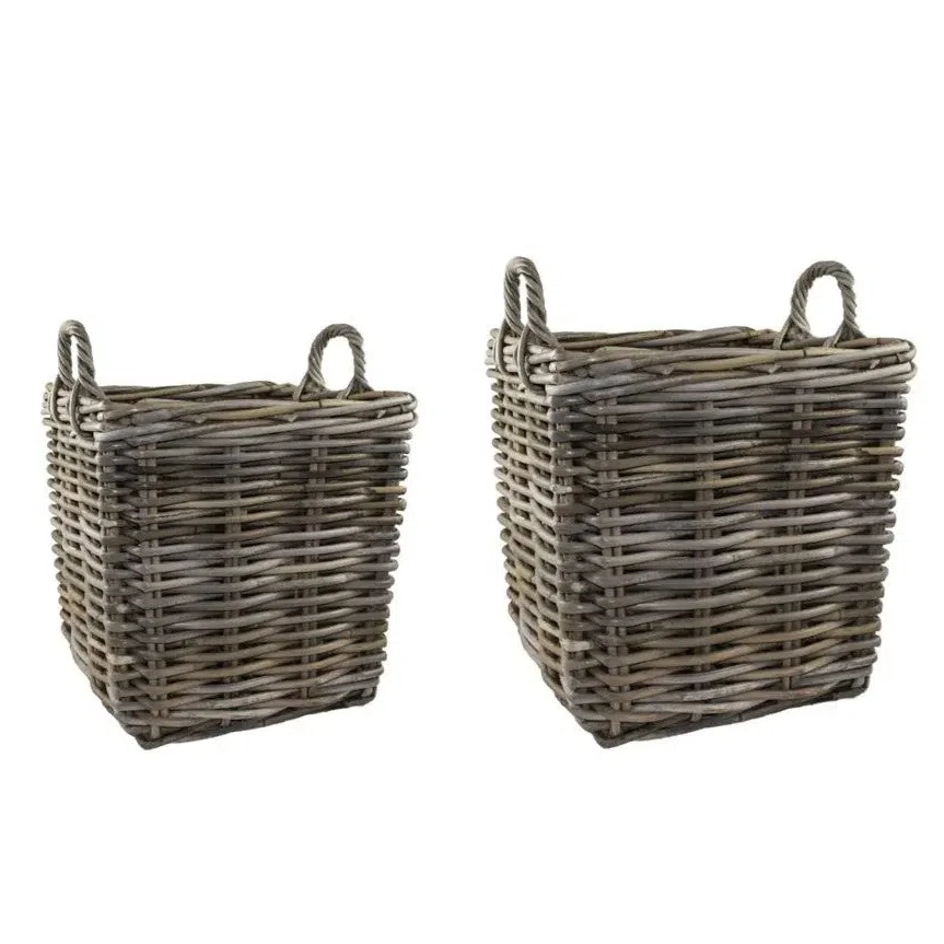 Ivyline Wicker Log Basket Square, Set of 2-Beaumonde