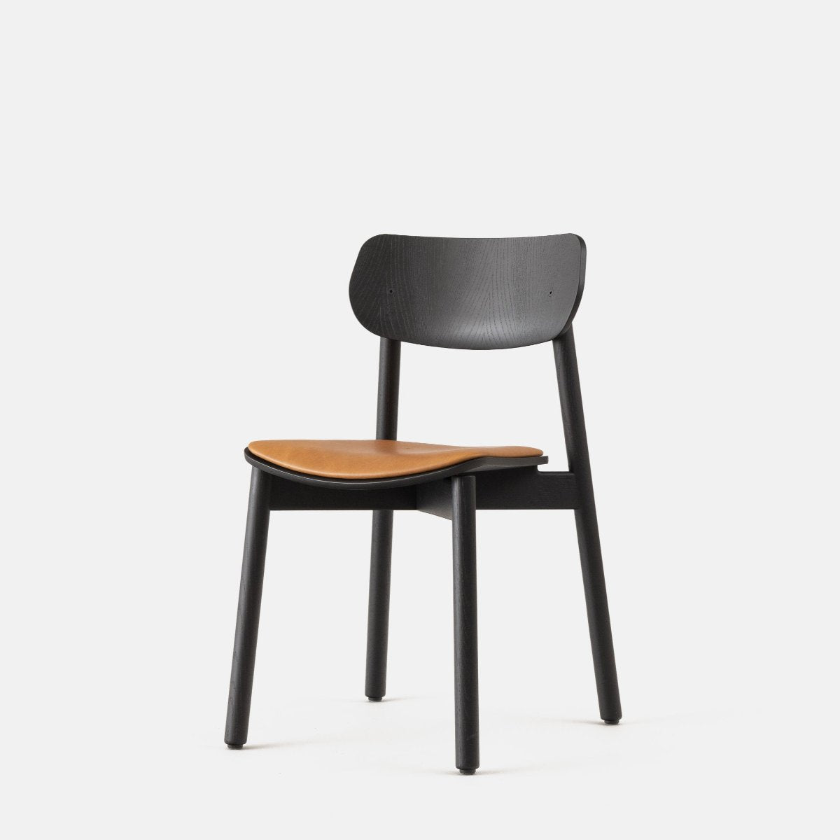 john green black otis chair upholstered  cognac leather seat 