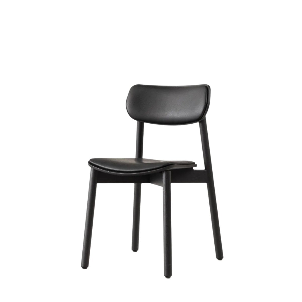 john green black otis chair upholstered  cognac leather seat   white background