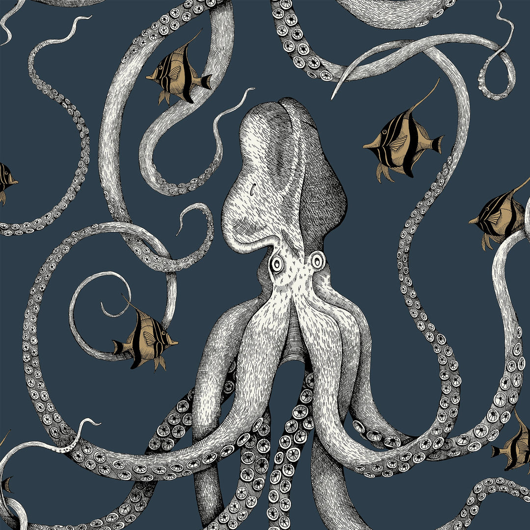 Josephine Munsey Octopoda Grand Wallpaper - Deep Sea Blue