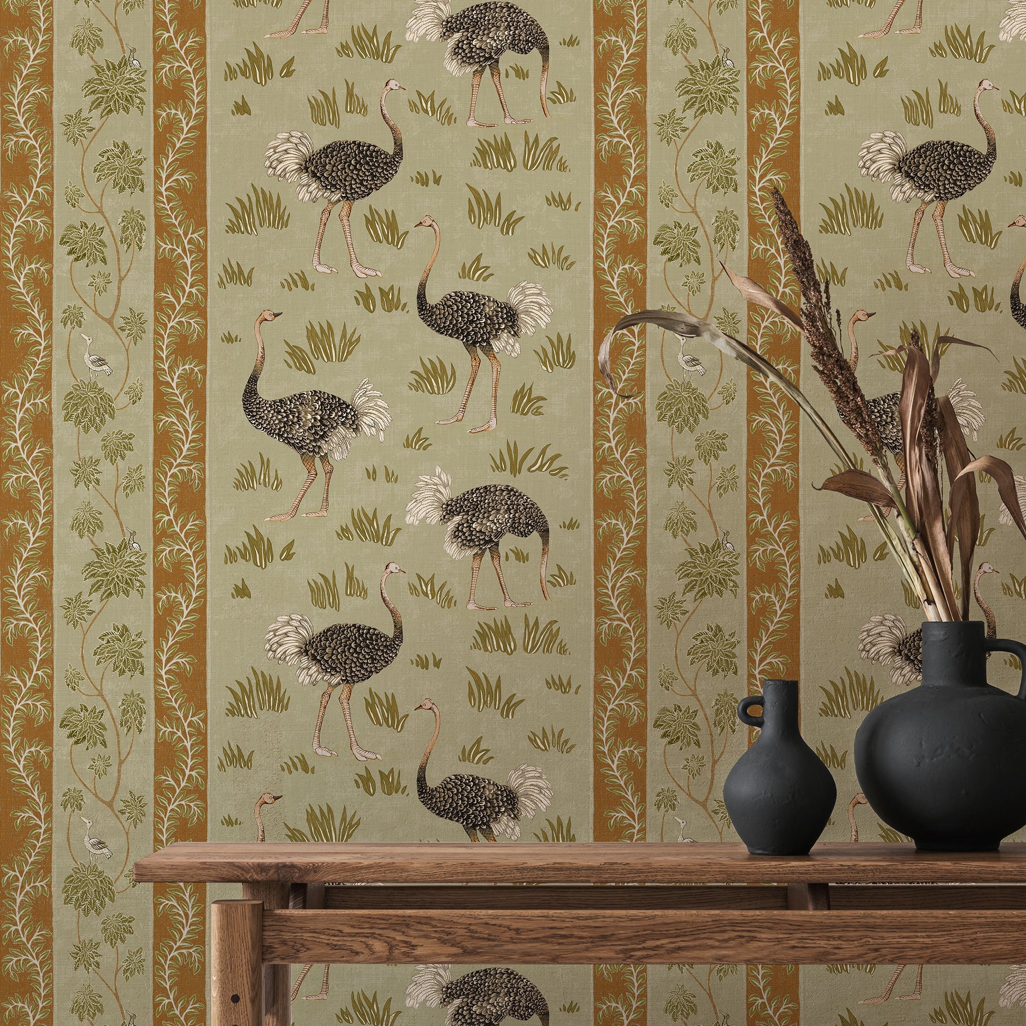 Josephine Munsey Ostrich Stripe Wallpaper-Beaumonde