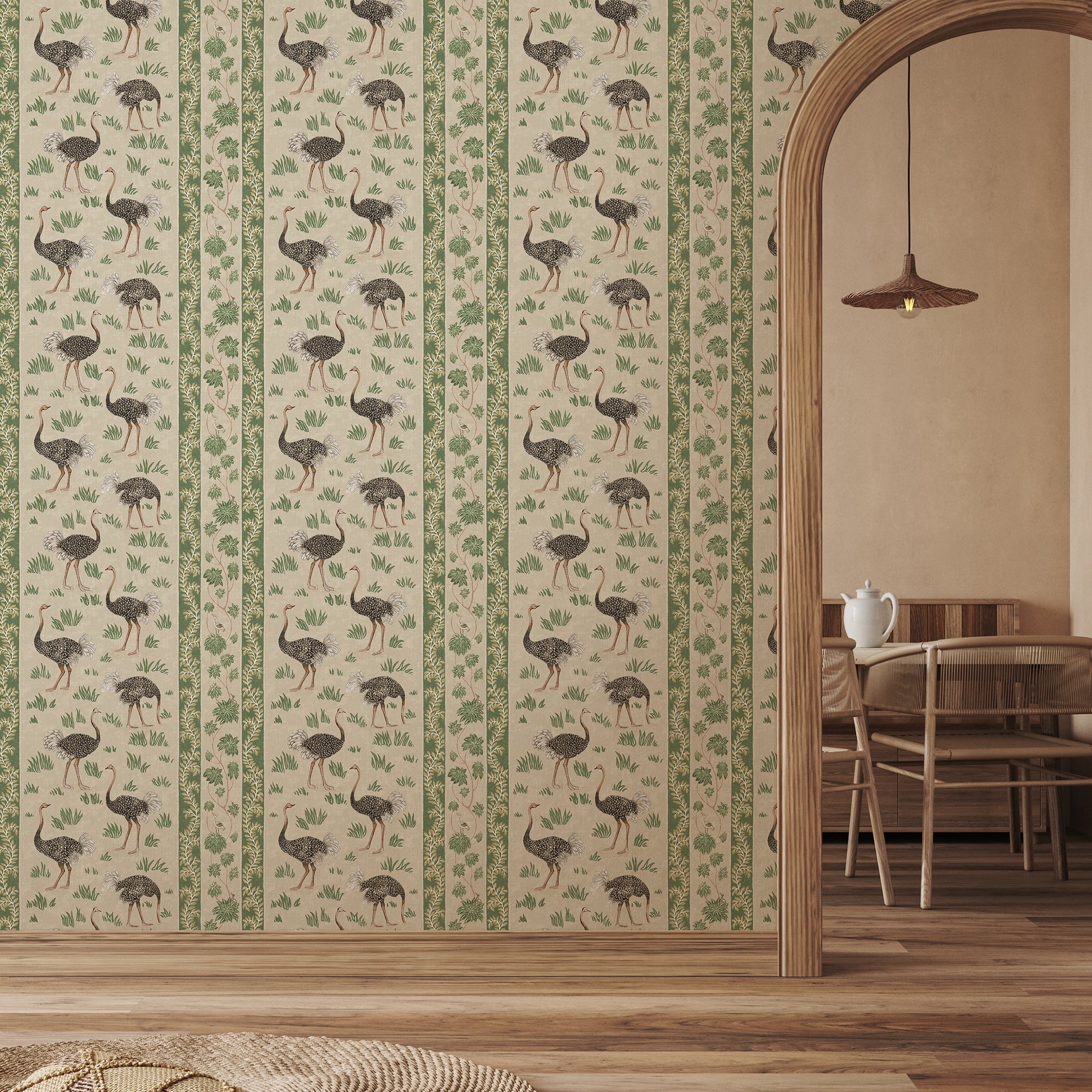 Josephine Munsey Ostrich Stripe Wallpaper-Beaumonde