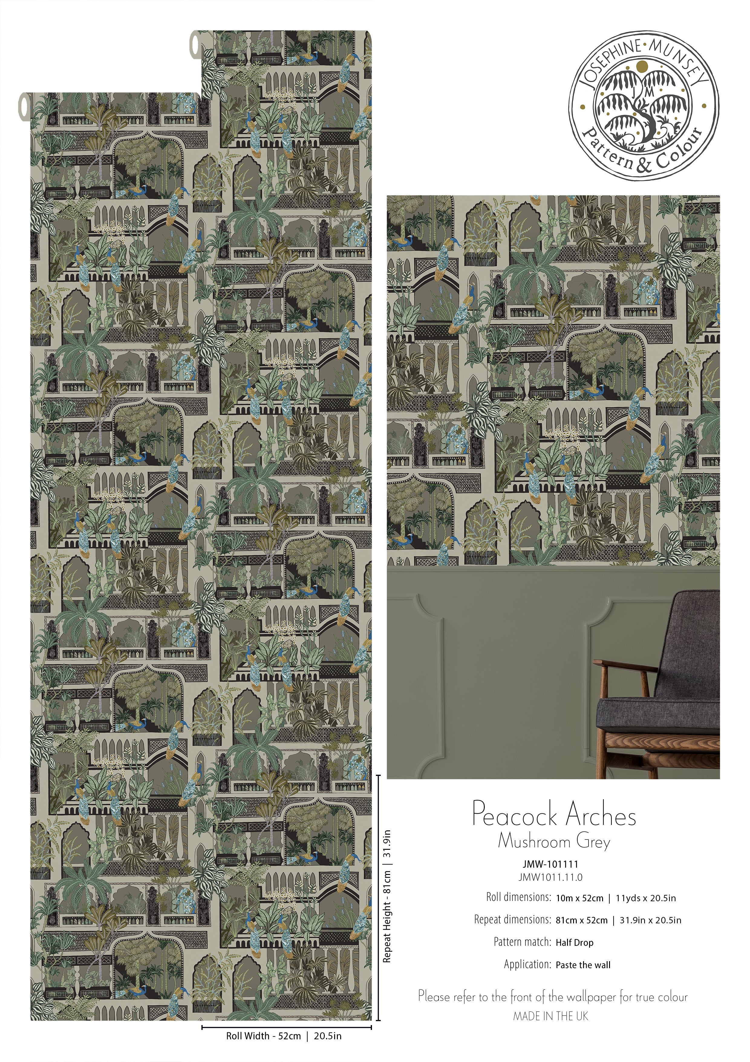 Josephine Munsey Peacock Arches Wallpaper-Beaumonde