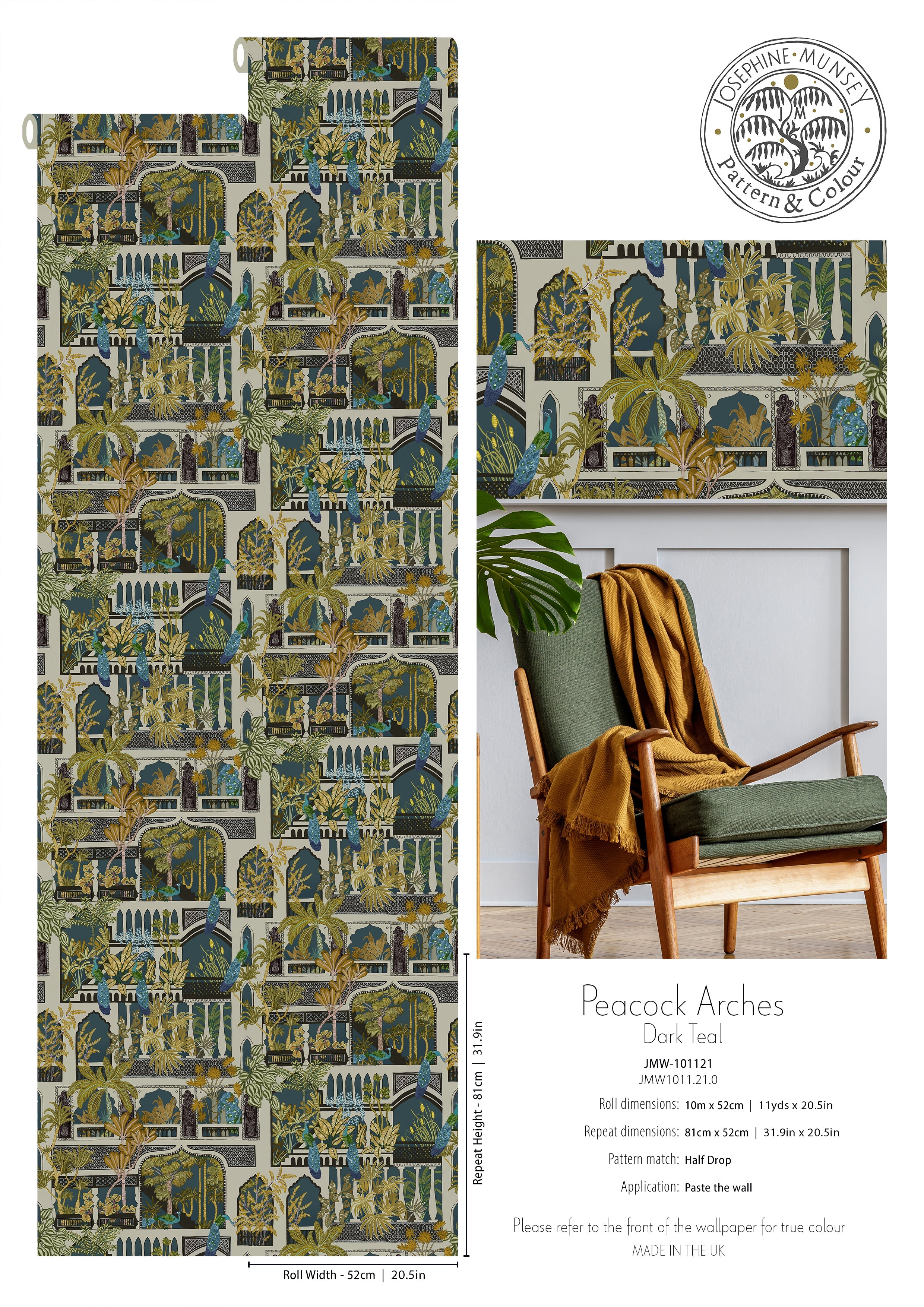 Josephine Munsey Peacock Arches Wallpaper-Beaumonde