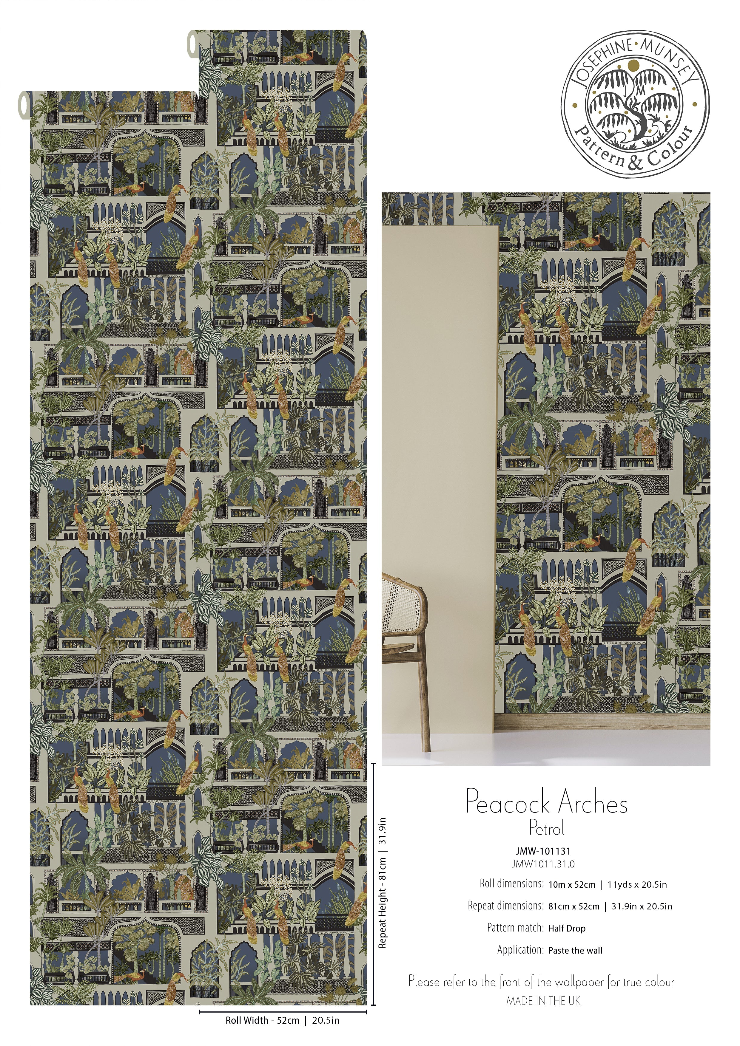 Josephine Munsey Peacock Arches Wallpaper-Beaumonde