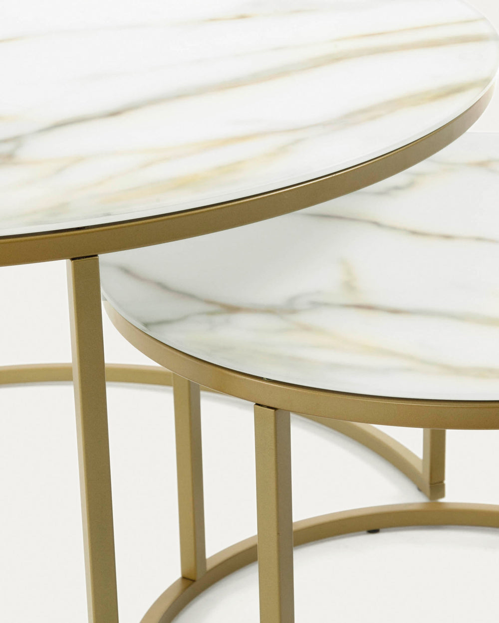 Kave Home Set Of 2 Leonor Glass Side Tables White and Gold-Beaumonde