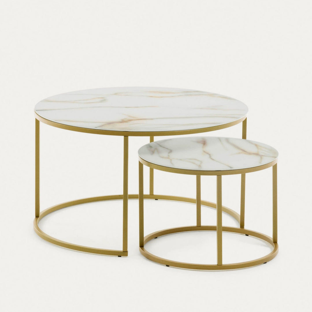 Kave Home Set Of 2 Leonor Glass Side Tables White and Gold-Beaumonde