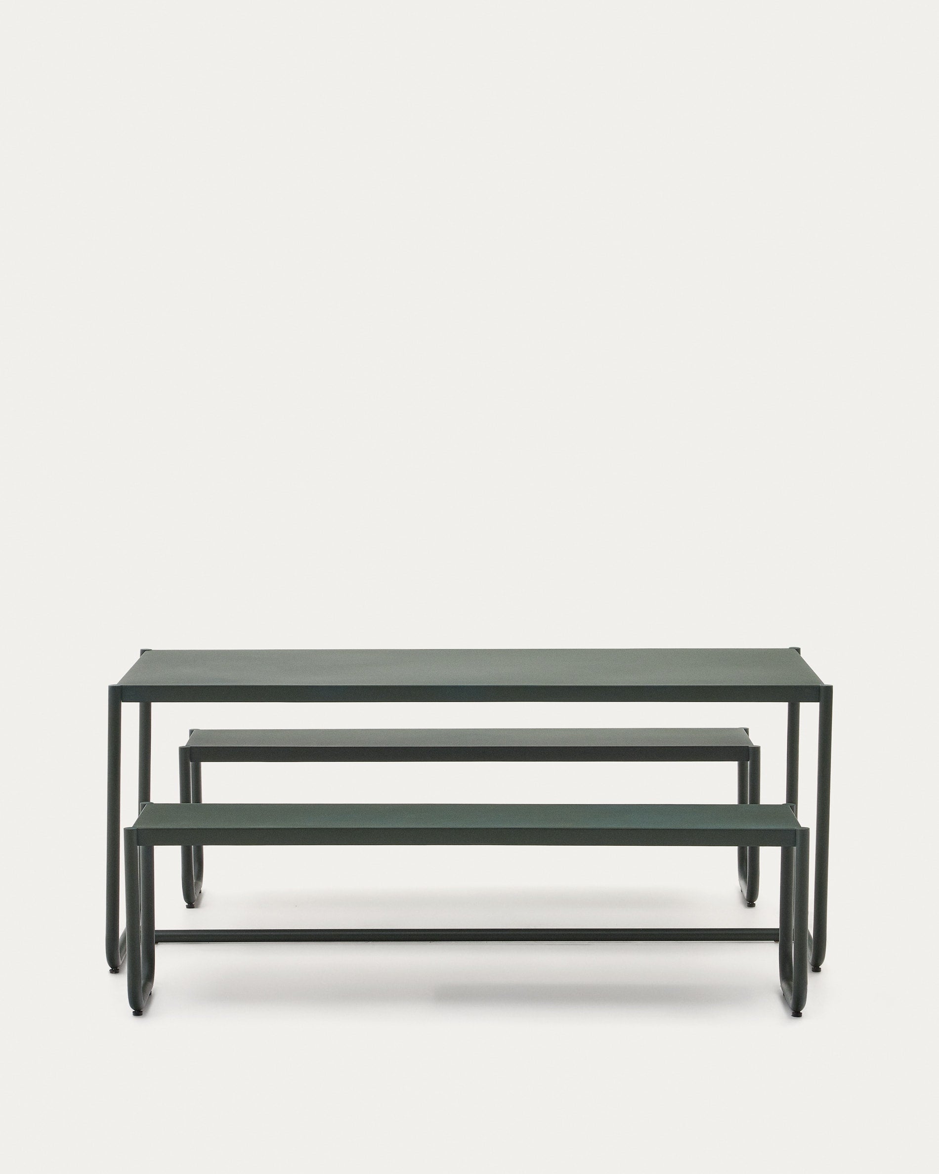 Kave Home Sotil Set of 2 Galvanised Steel Benches and Table-Beaumonde