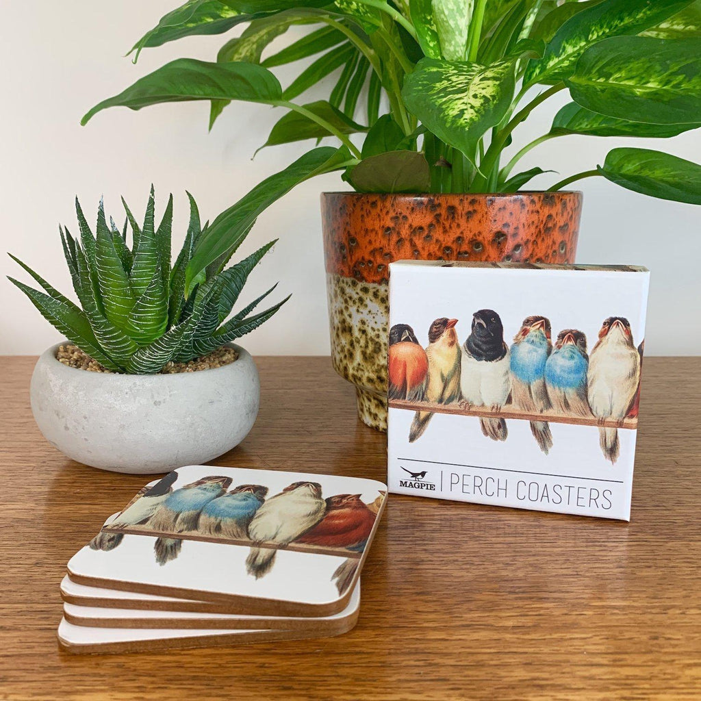Magpie Perch Birds Set of 4 Coasters-Beaumonde