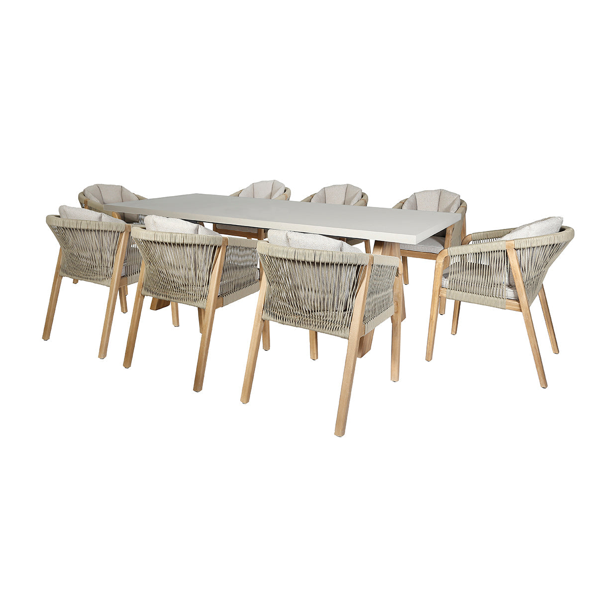 Martinique 8 Seat Rectangular Dining Set - Light Brown-Beaumonde