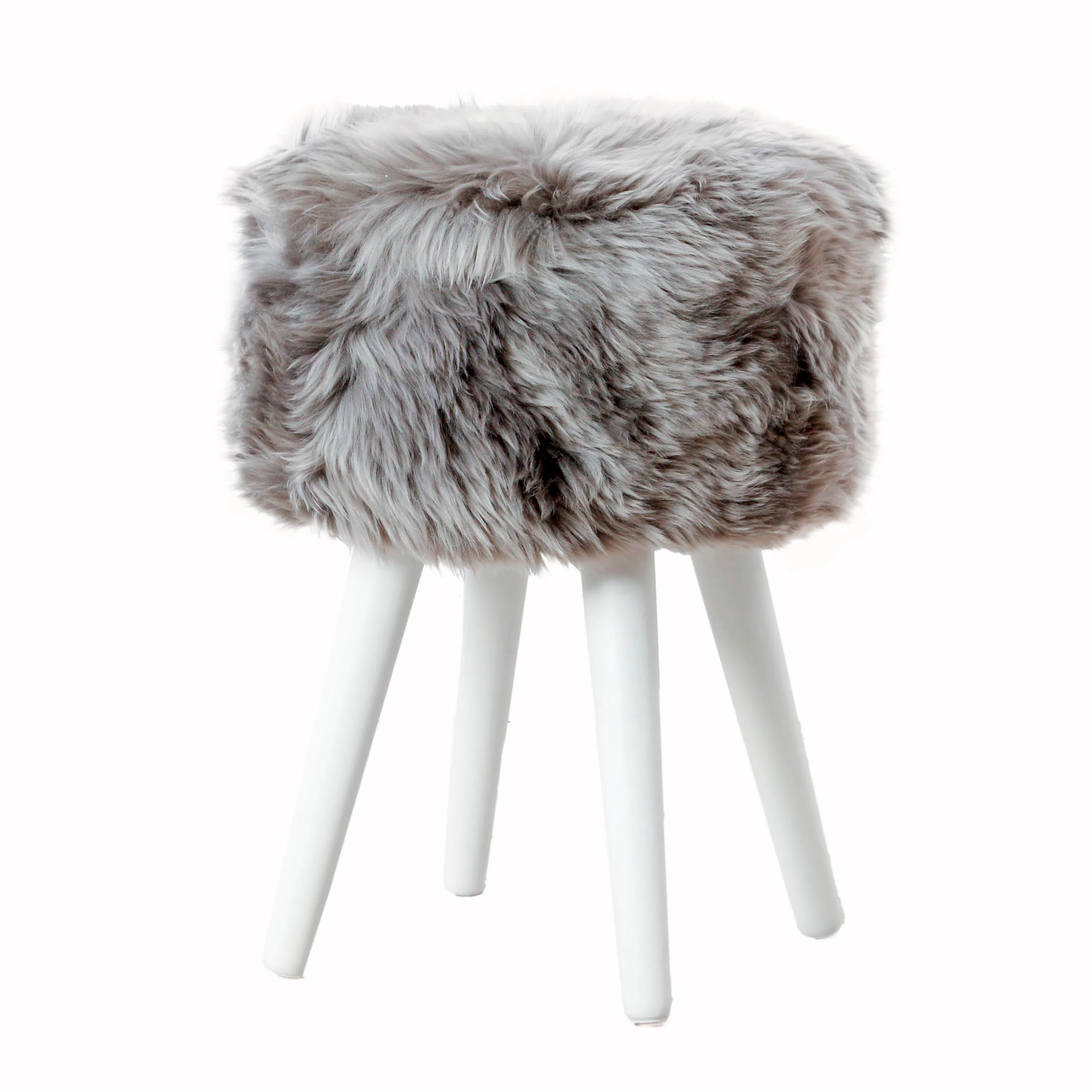 Native Home Sheepskin Wood Stool Grey/White-Beaumonde