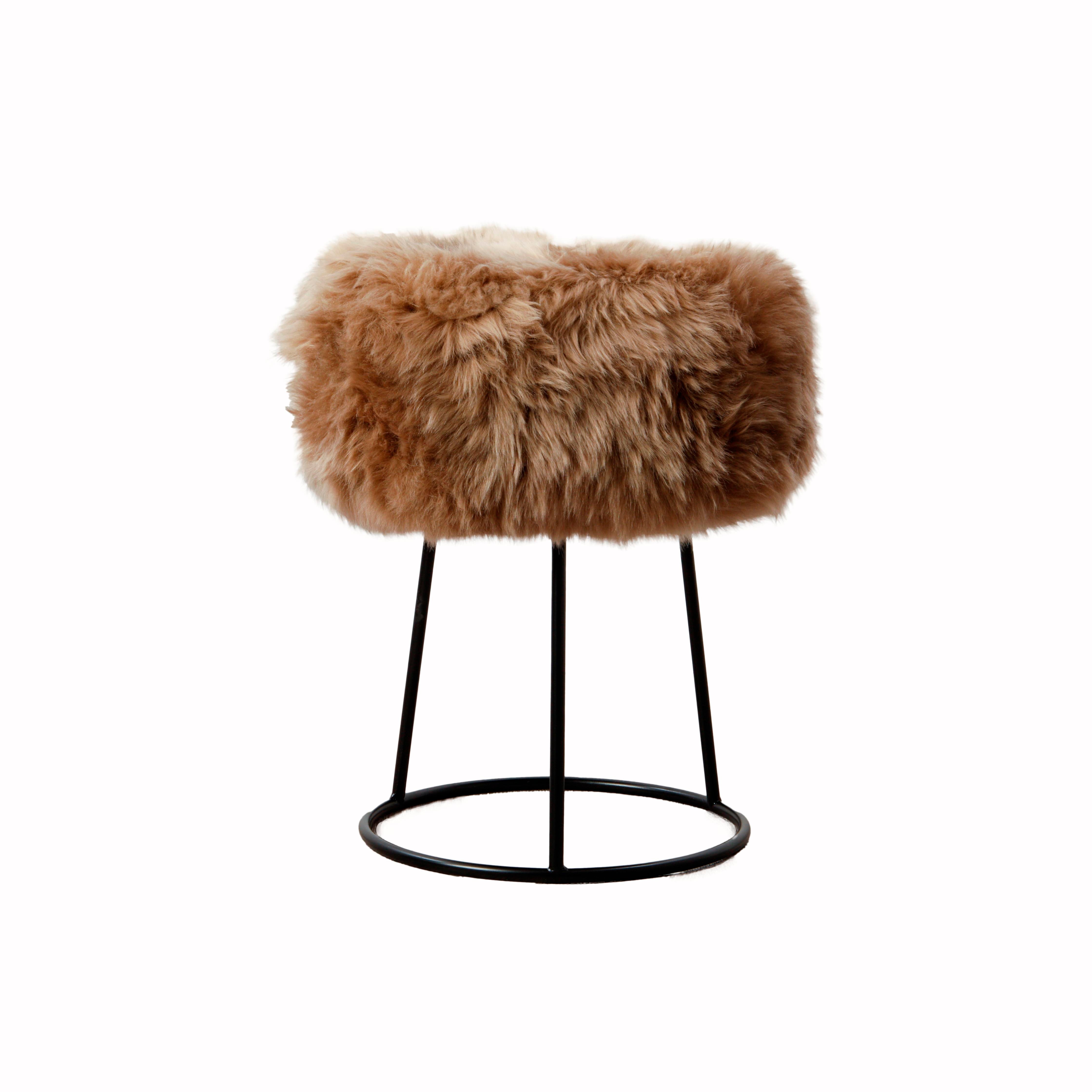 Native Home & Lifestyle Metal Sheepskin Stool-Beaumonde