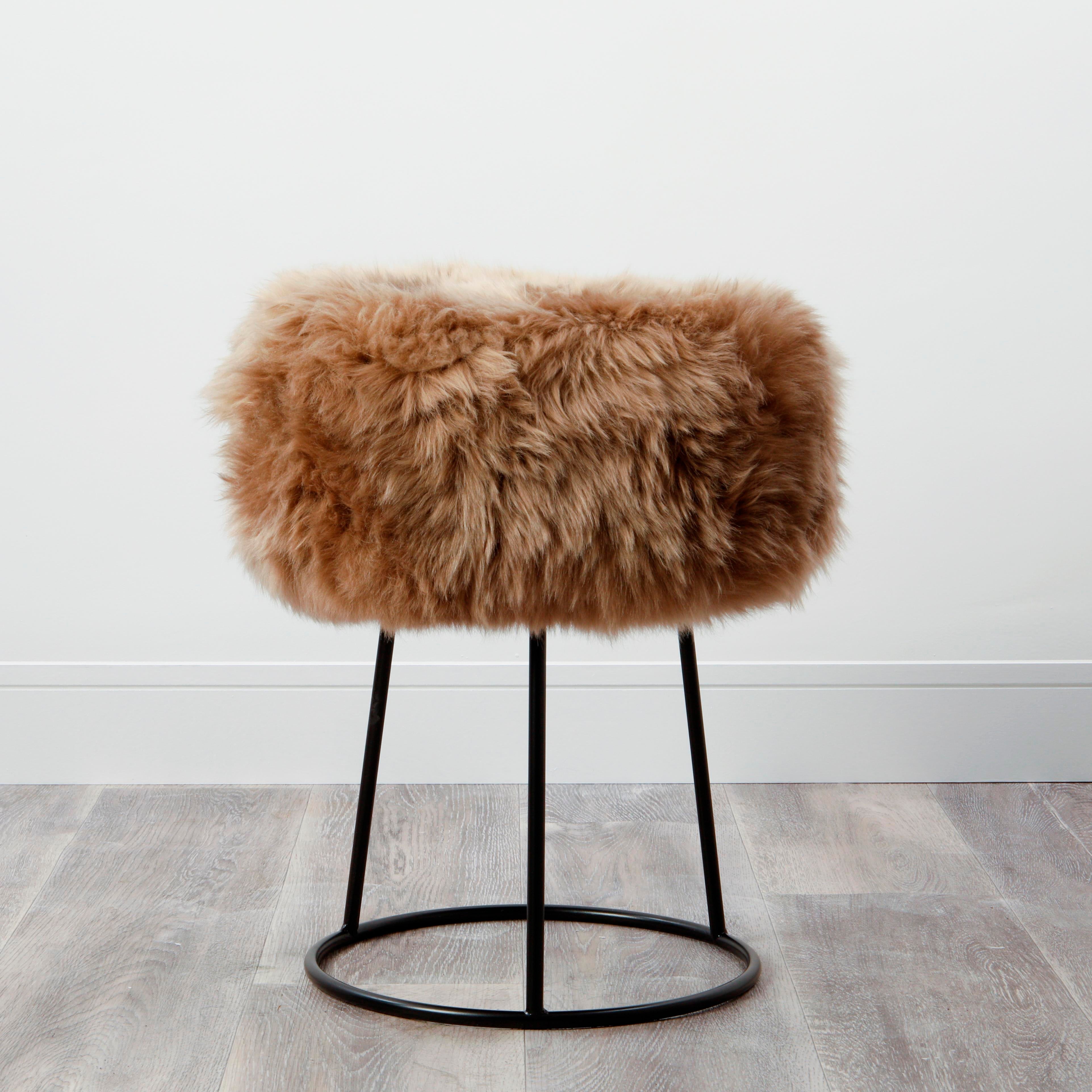 Native Home & Lifestyle Metal Sheepskin Stool-Beaumonde