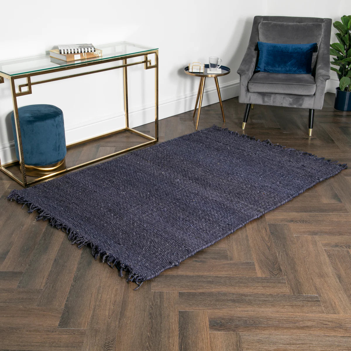Native Home & Lifestyle Zig Zag Jute Rug - Navy
