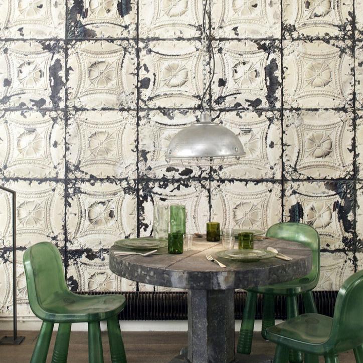 NLXL Brooklyn Tin Tiles Cream/Dark Wallpaper TIN-01-Beaumonde