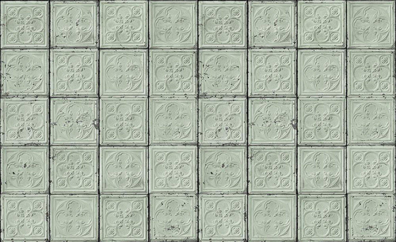 NLXL Brooklyn Tin Tiles Green Wallpaper TIN-05-Beaumonde