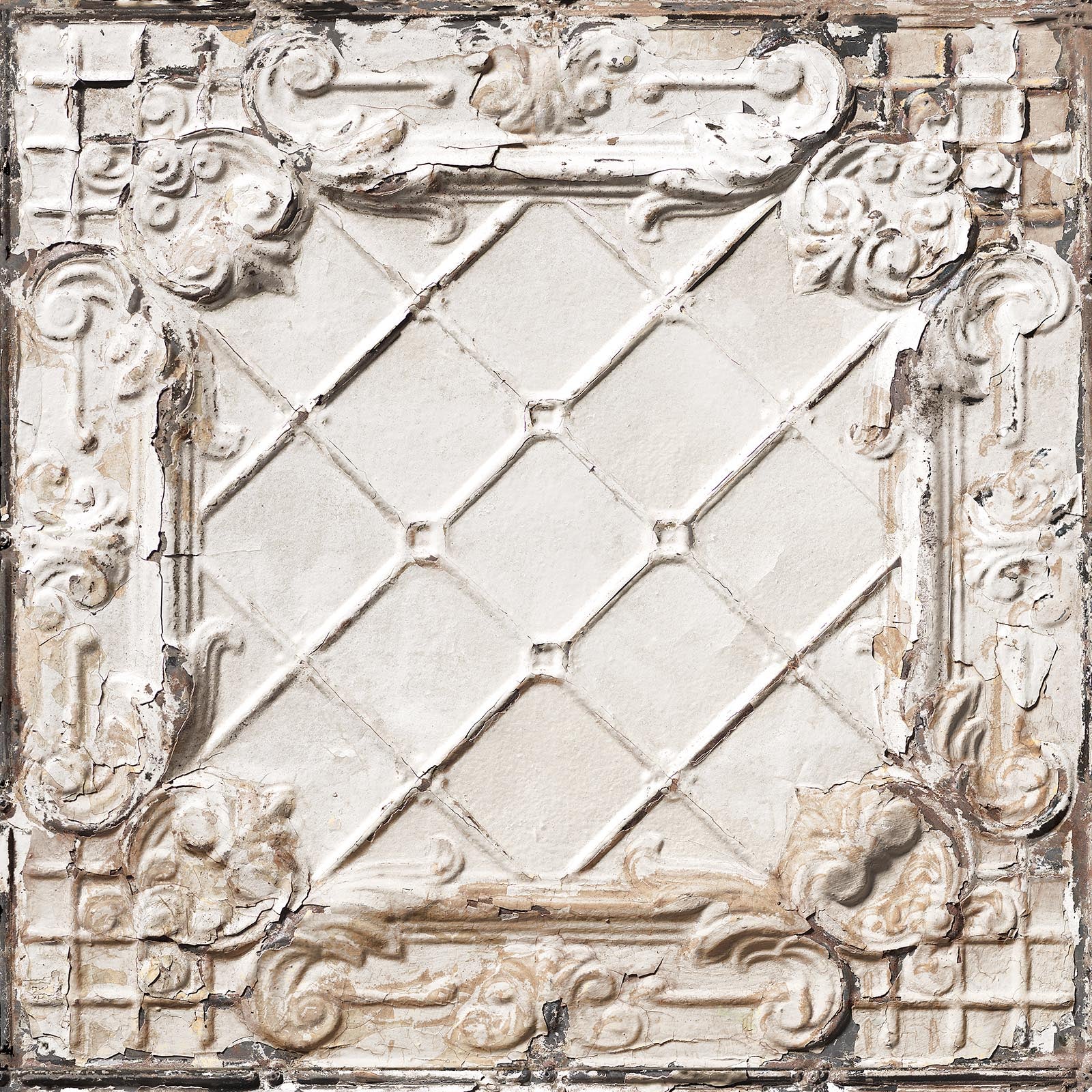 NLXL Brooklyn Tin Tiles Large White Wallpaper TIN-09-Beaumonde