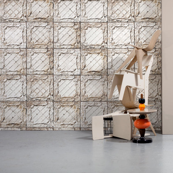 NLXL Brooklyn Tin Tiles Large White Wallpaper TIN-09-Beaumonde
