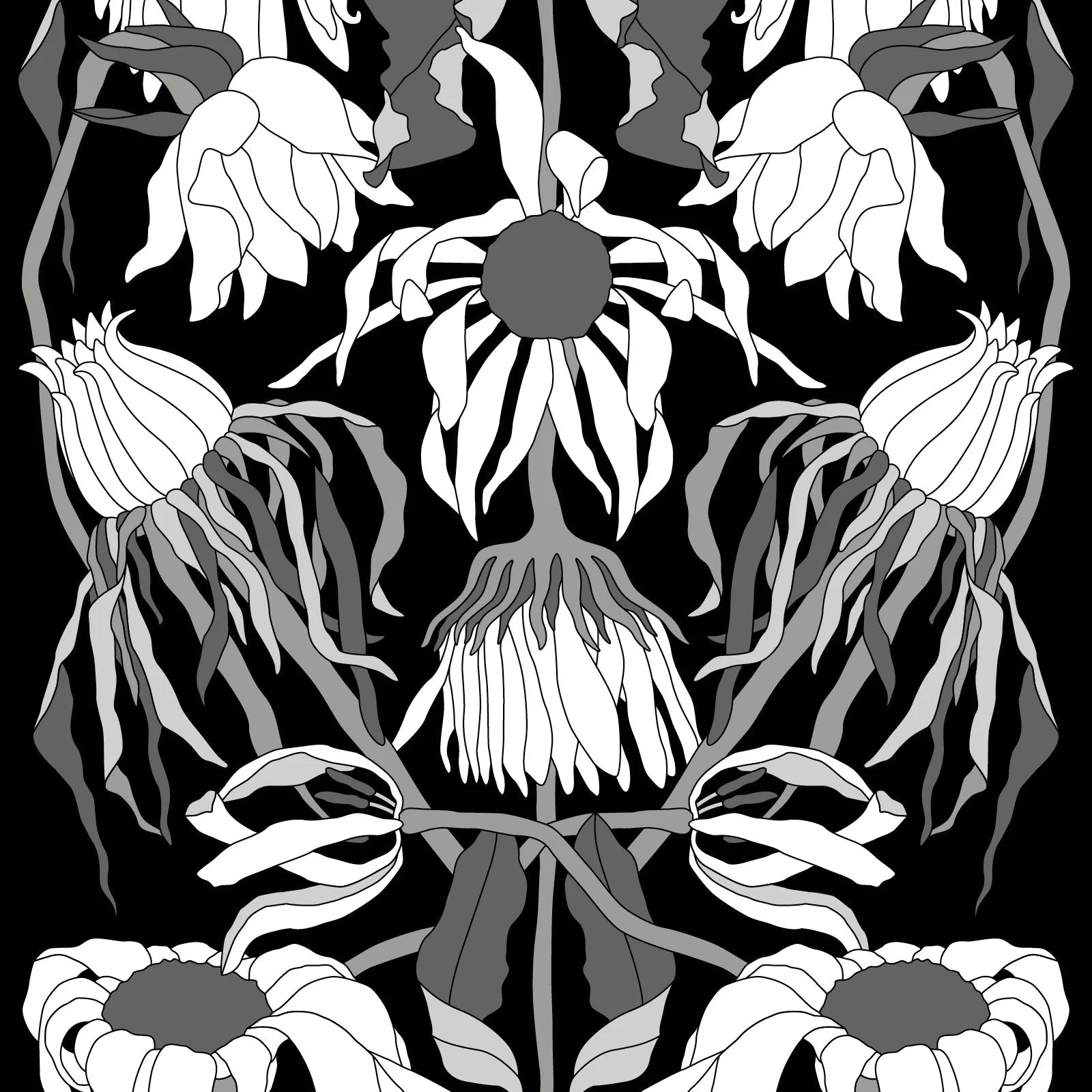 NLXL Withered Flowers Black Archive Wallpaper JOB-06-Beaumonde