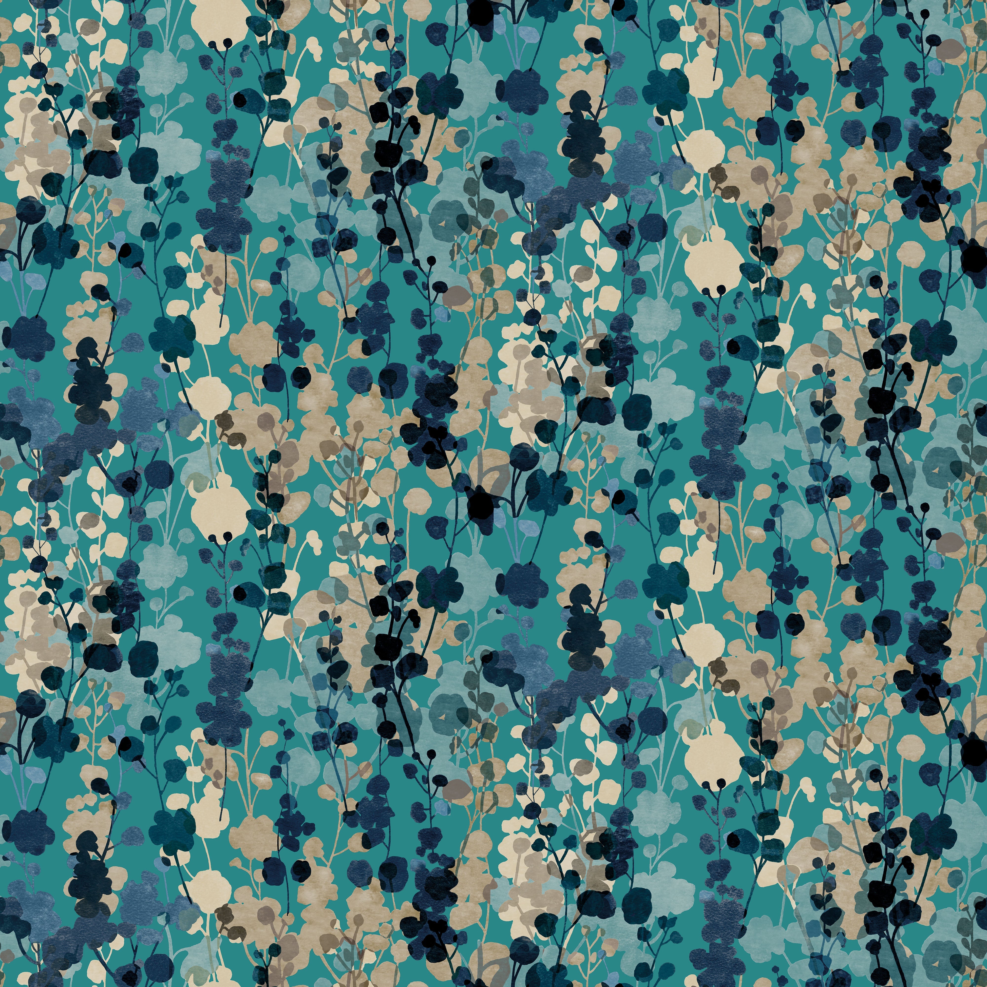 Ohpopsi Blossom Wallpaper - Teal Natural-Beaumonde