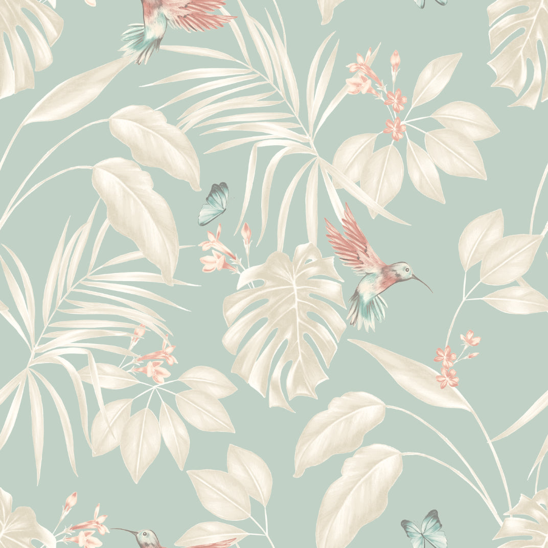 Ohpopsi Hummingbird Wallpaper - Rich Duck Egg-Beaumonde