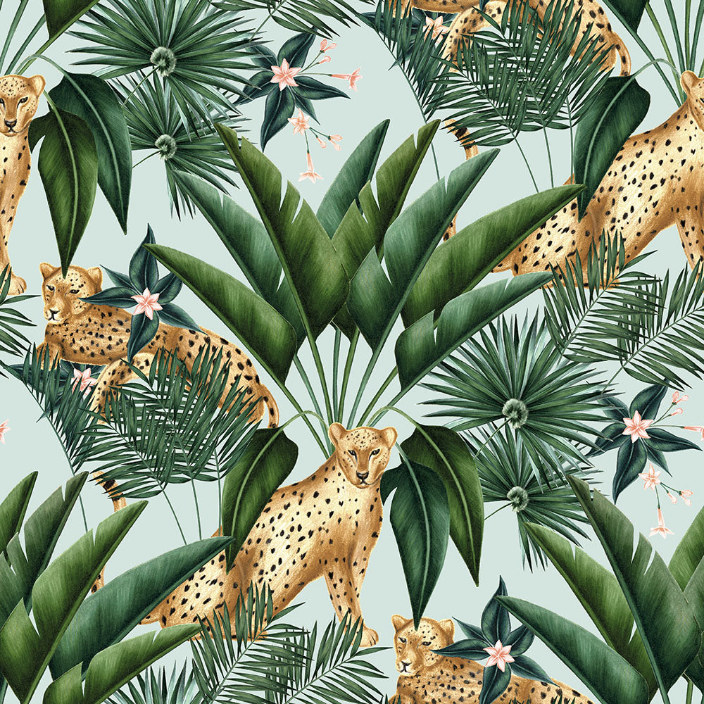 Ohpopsi Jungle Cheetah Wallpaper - Duck Egg-Beaumonde