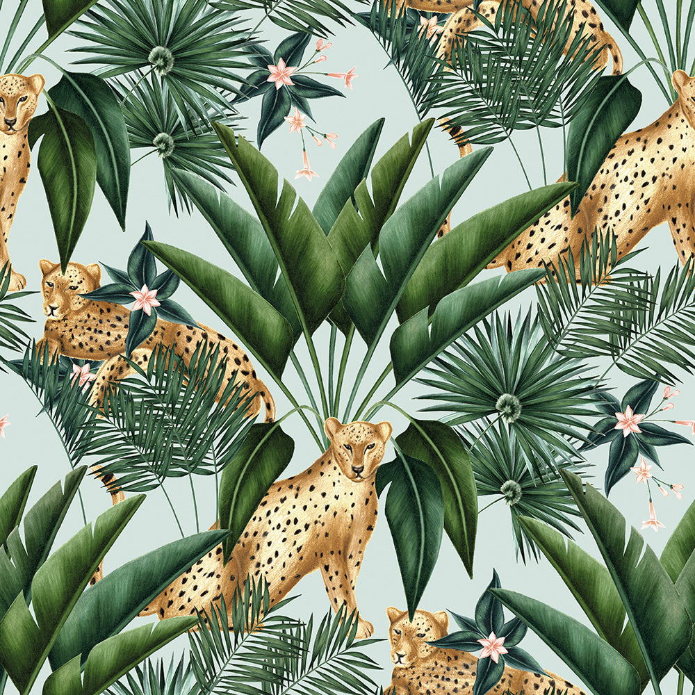 Ohpopsi Jungle Cheetah Wallpaper - Duck Egg-Beaumonde