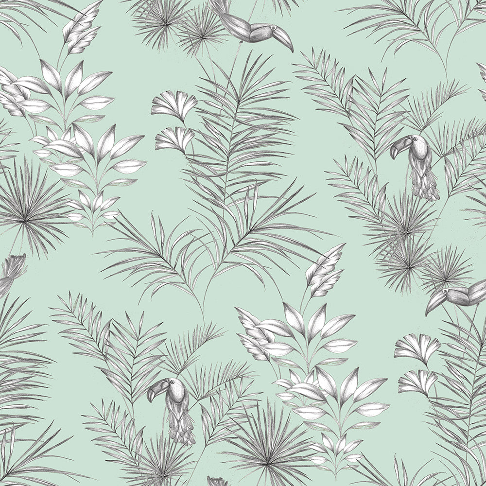 Ohpopsi Toucan Toile Wallpaper - Duck Egg-Beaumonde