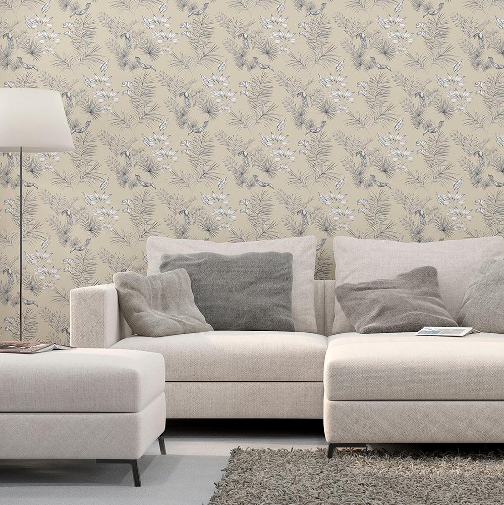 Ohpopsi Toucan Toile Wallpaper - Toile Linen-Beaumonde
