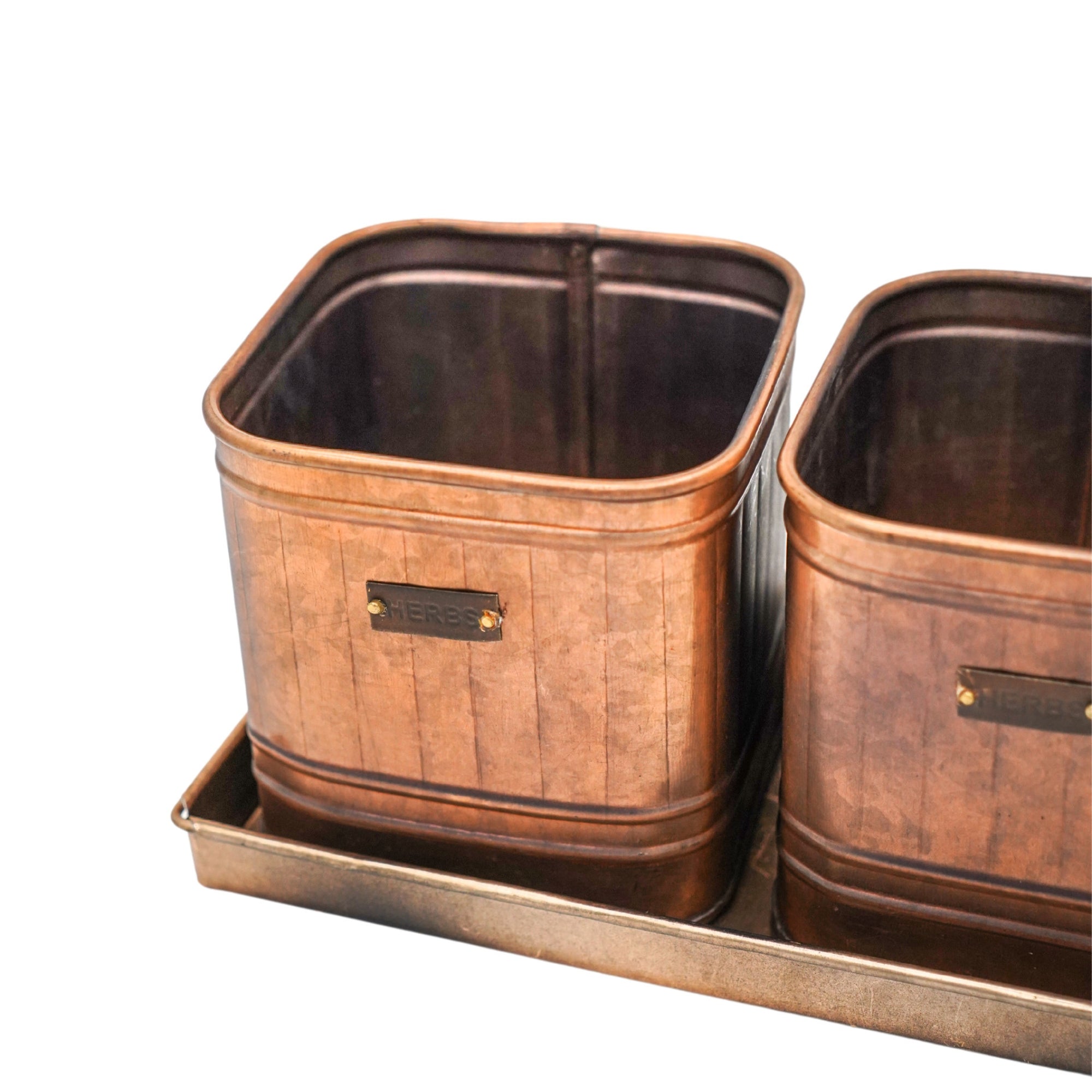 Outdoor Hampton Copper Set of 3 Herb Planters With Tray-Beaumonde
