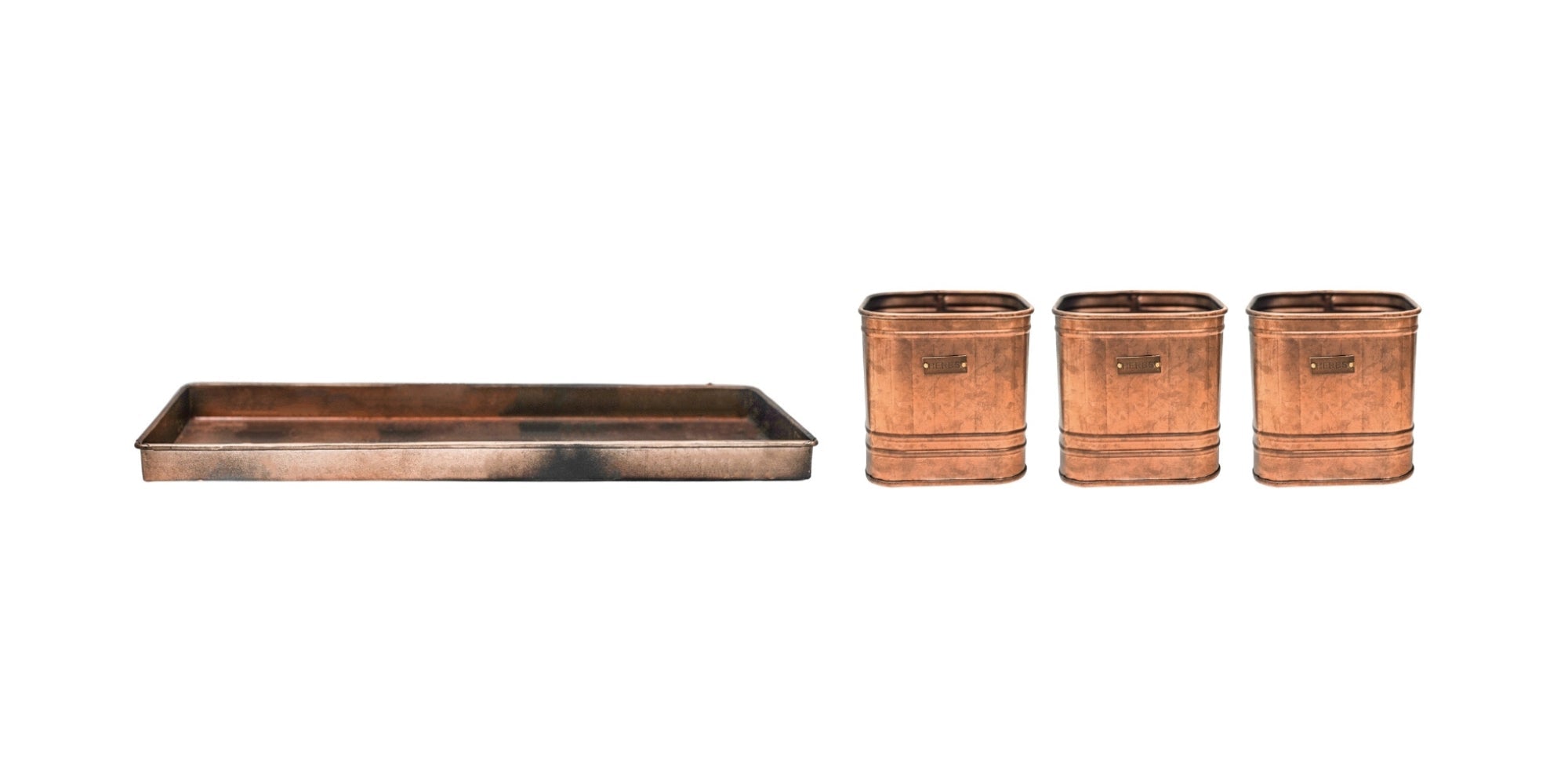 Outdoor Hampton Copper Set of 3 Herb Planters With Tray-Beaumonde