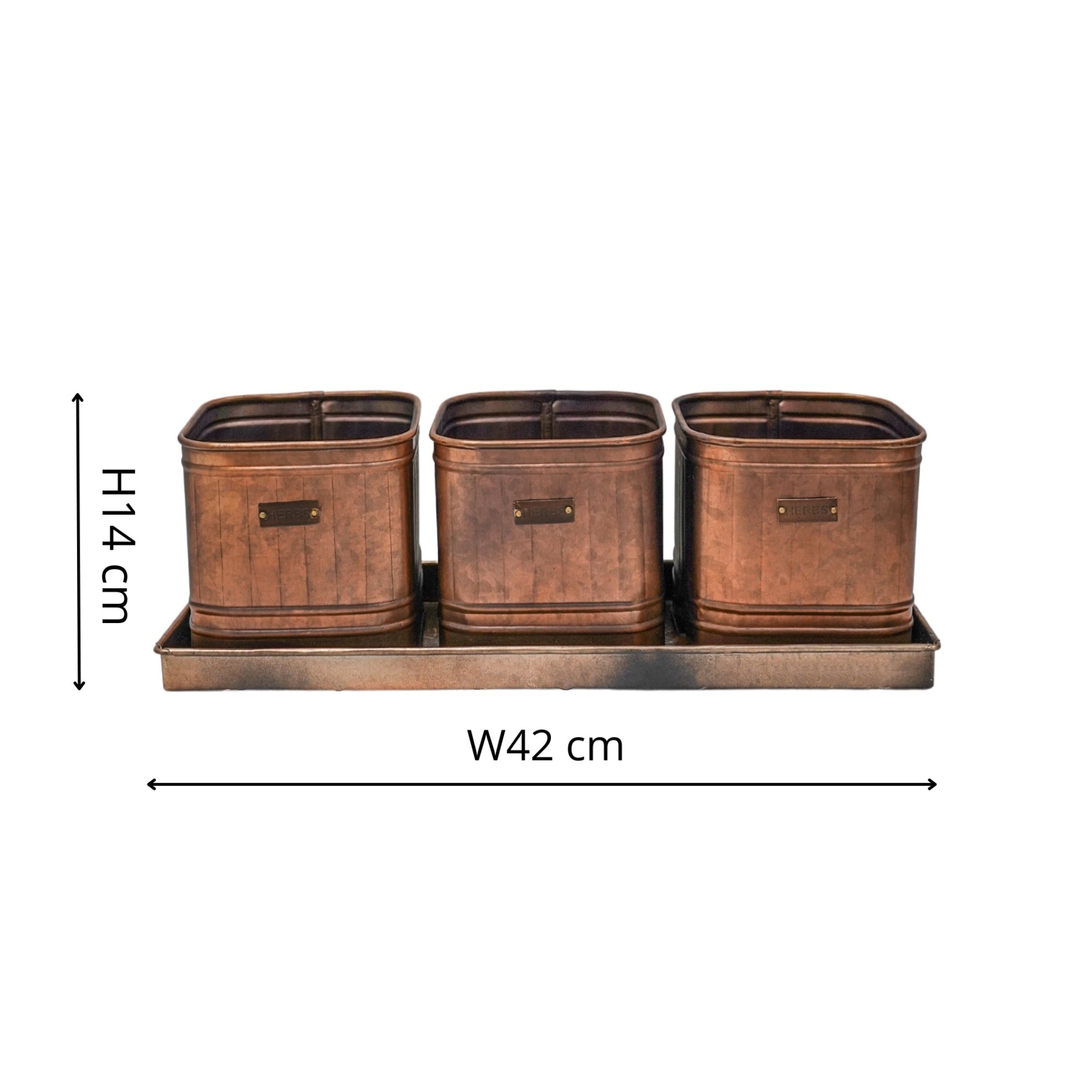 Outdoor Hampton Copper Set of 3 Herb Planters With Tray-Beaumonde