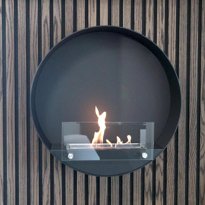 ScandiFlames Delaware Round Wall-Mounted Bioethanol Fireplace - Black
