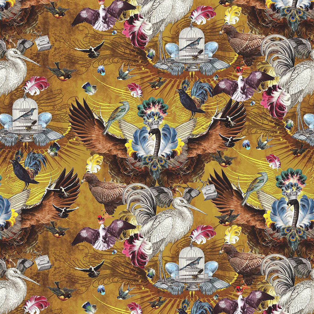 Santorus Arrivée Des Oiseaux Wallpaper In Citrine-Beaumonde