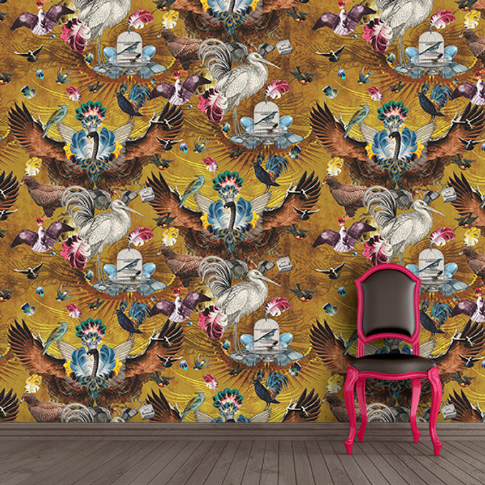 Santorus Arrivée Des Oiseaux Wallpaper In Citrine-Beaumonde