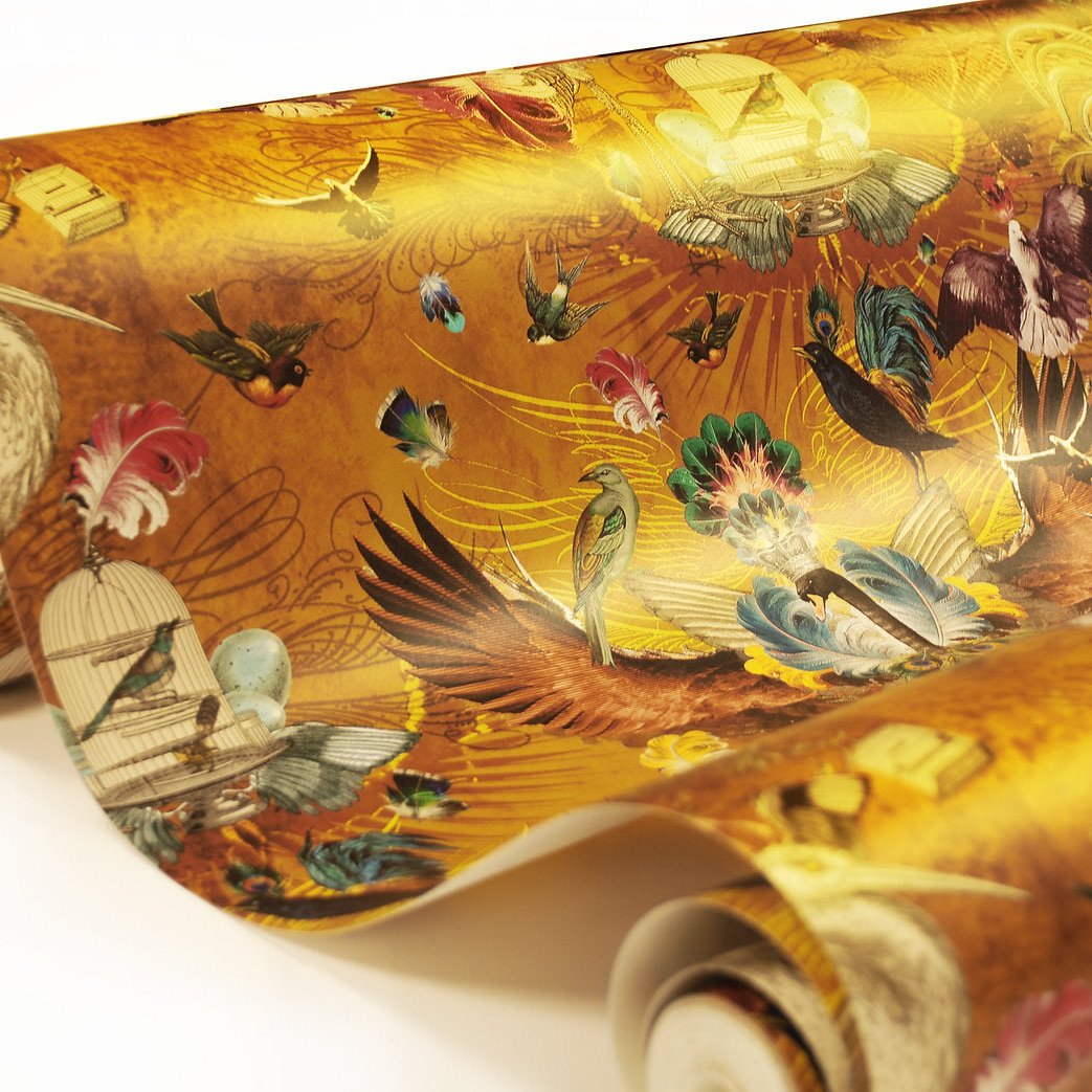 Santorus Arrivée Des Oiseaux Wallpaper In Citrine-Beaumonde