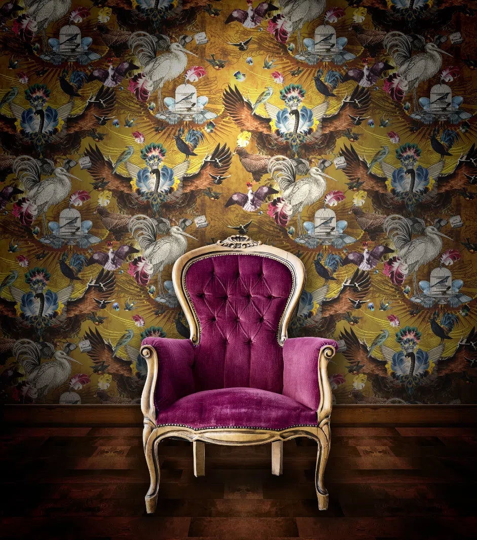 Santorus Arrivée Des Oiseaux Wallpaper In Citrine-Beaumonde