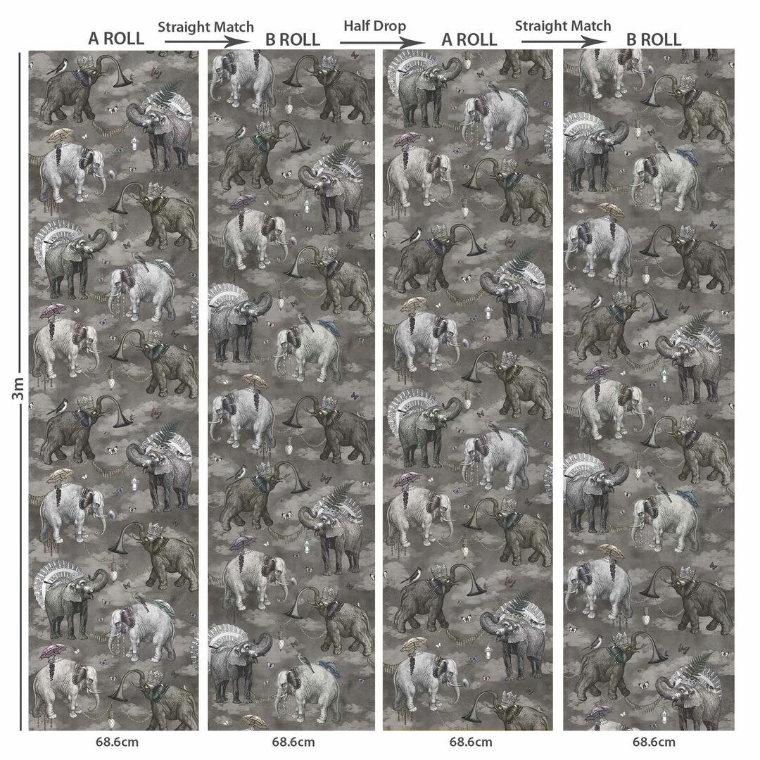 Santorus Wallpaper - Elephant's March - Argentum - 2 Roll Mural Set-Santorus-Beaumonde