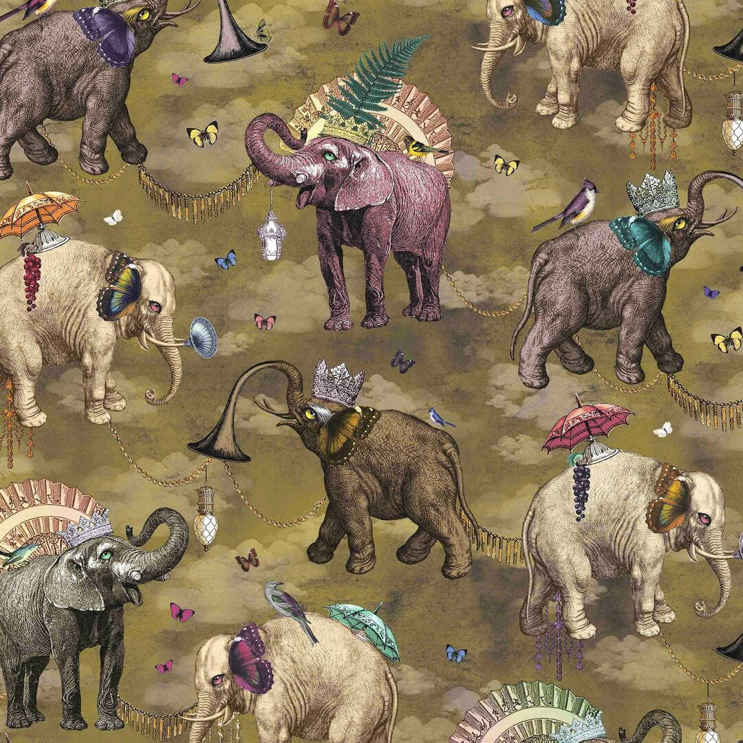 Santorus Wallpaper - Elephant's March - Coriander - 2 Roll Set-Santorus-Beaumonde