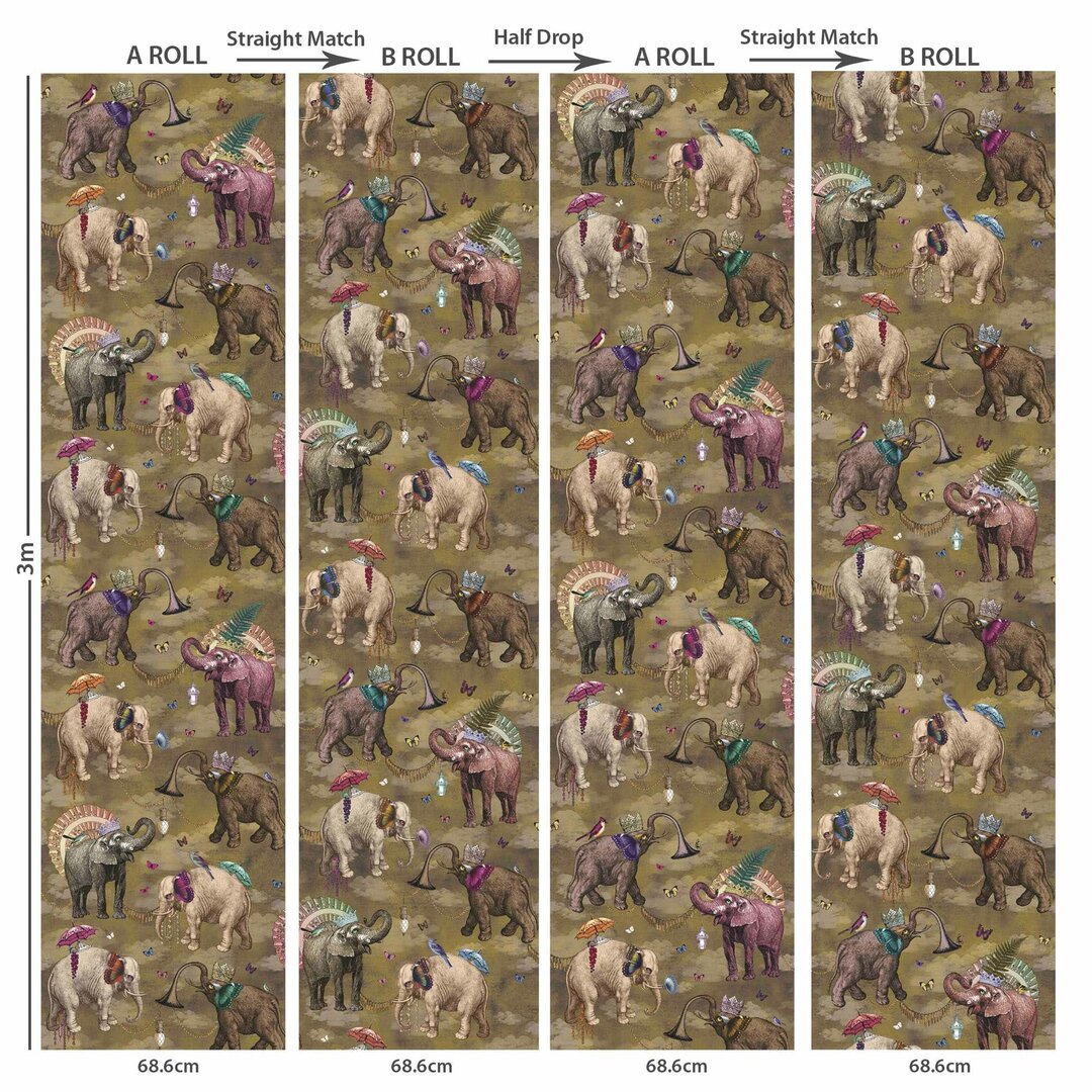 Santorus Wallpaper - Elephant's March - Coriander - 2 Roll Set-Santorus-Beaumonde