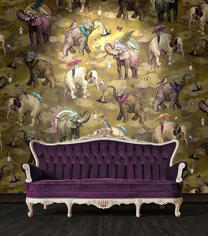 Santorus Wallpaper - Elephant's March - Coriander - 2 Roll Set-Santorus-Beaumonde